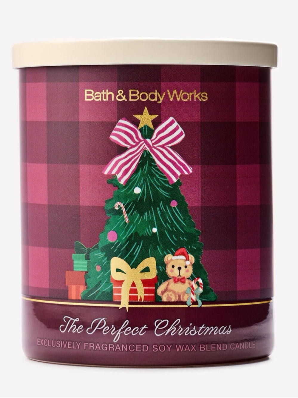Bath & Body Works 🎄The Perfect Christmas Single Wick Candle 🪵✨ - Burgundy Plaid